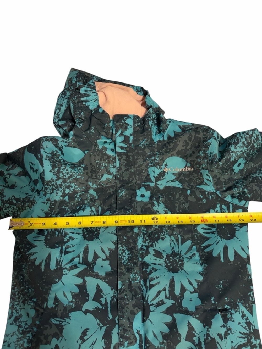 Columbia 3:1 Interchange Youth Teal Floral Hooded Raincoat, waterproof size L - Picture 9 of 11